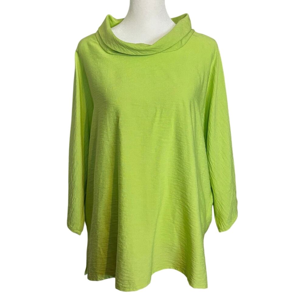 Christopher Calvin Size L Blouse Top Dolman Sleeves USA Lagenlook Bright Green